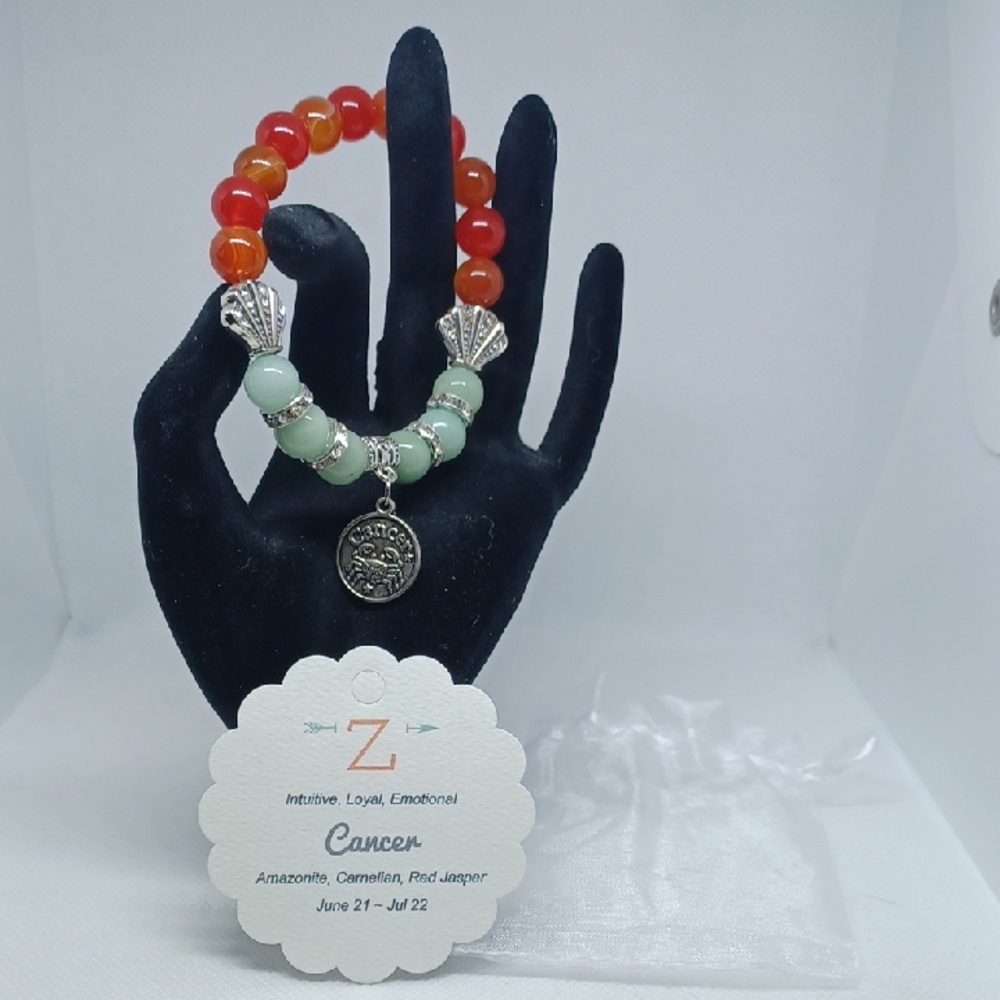 Zodiac Cancer Bracelet With Precious Stones 7" Stretch Band